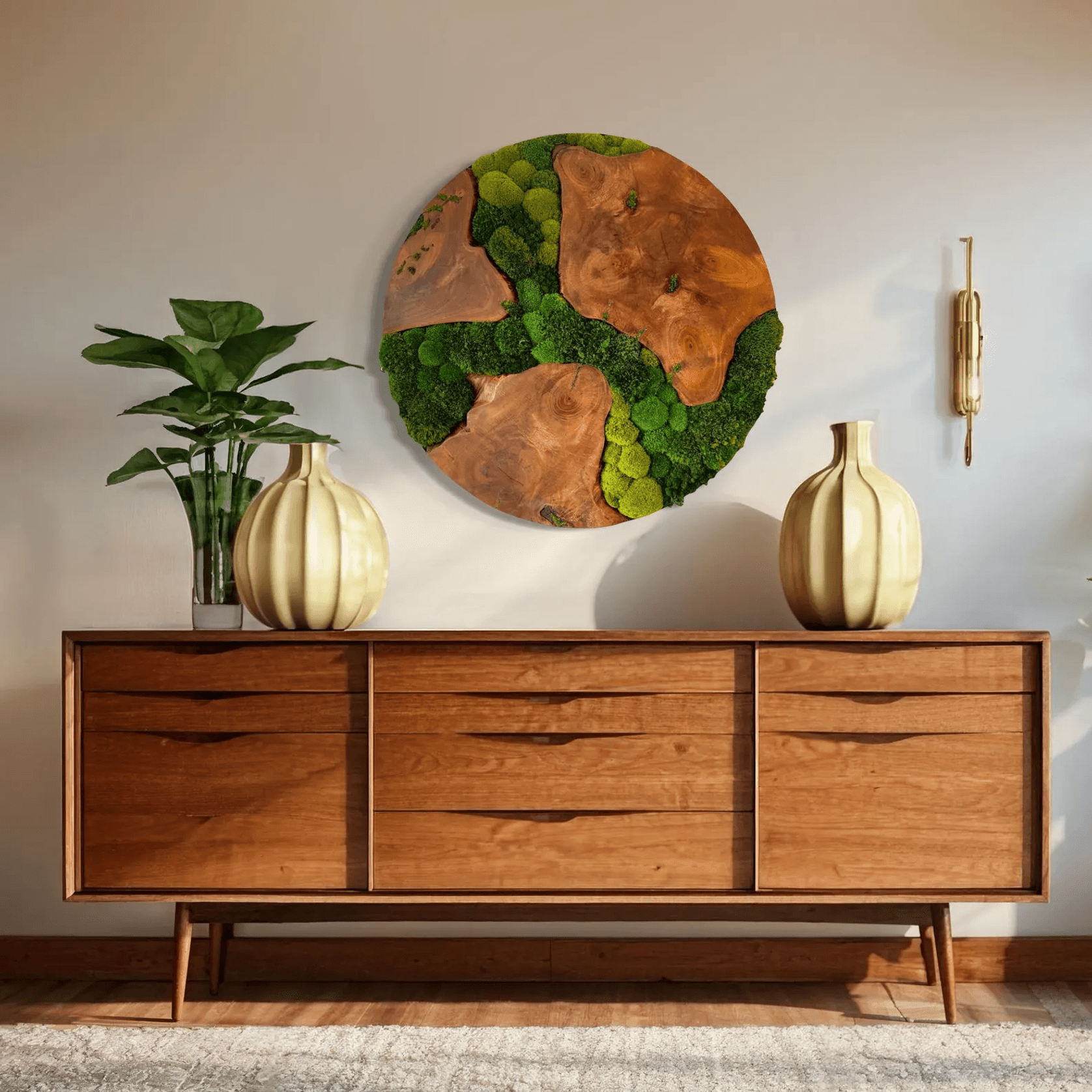 Round Moss Wall Art - Live Edge Wood gallery detail image