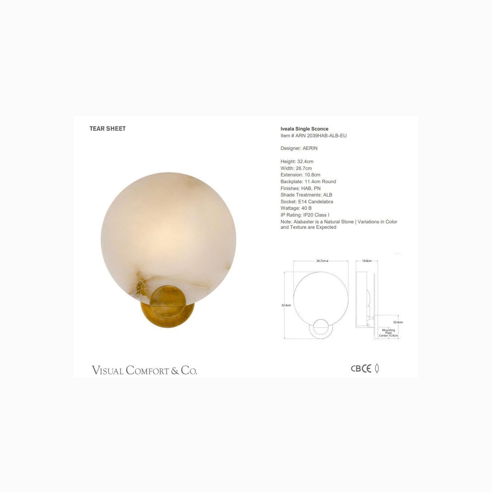 Visual Comfort AERIN Iveala Single Sconce gallery detail image