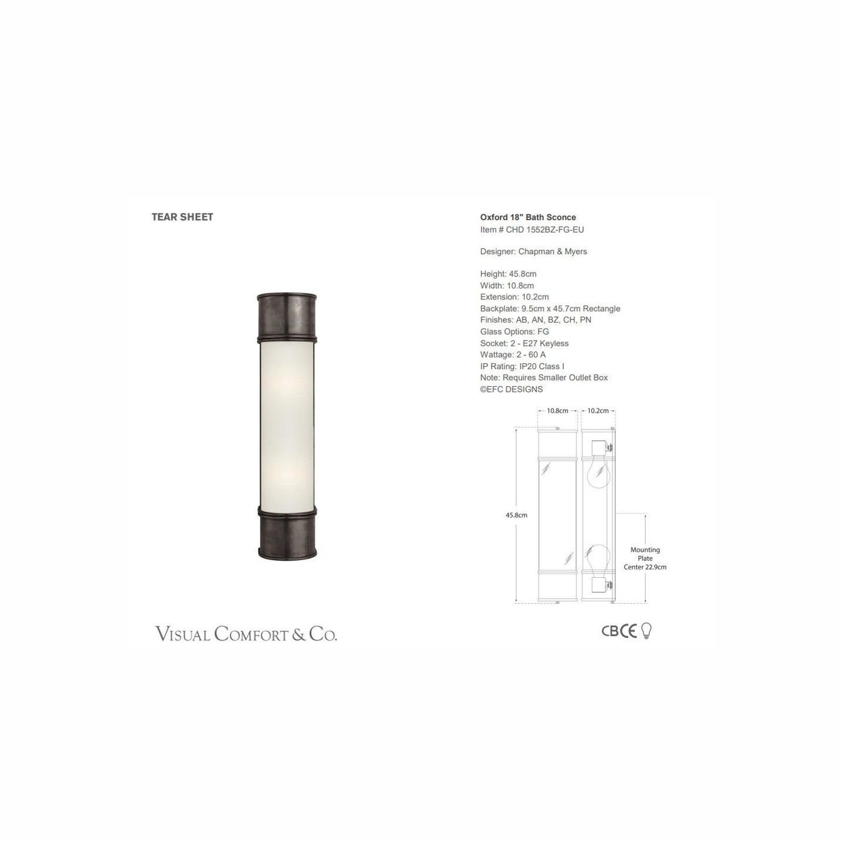 Visual Comfort Chapman & Myers Oxford Bath Sconce gallery detail image