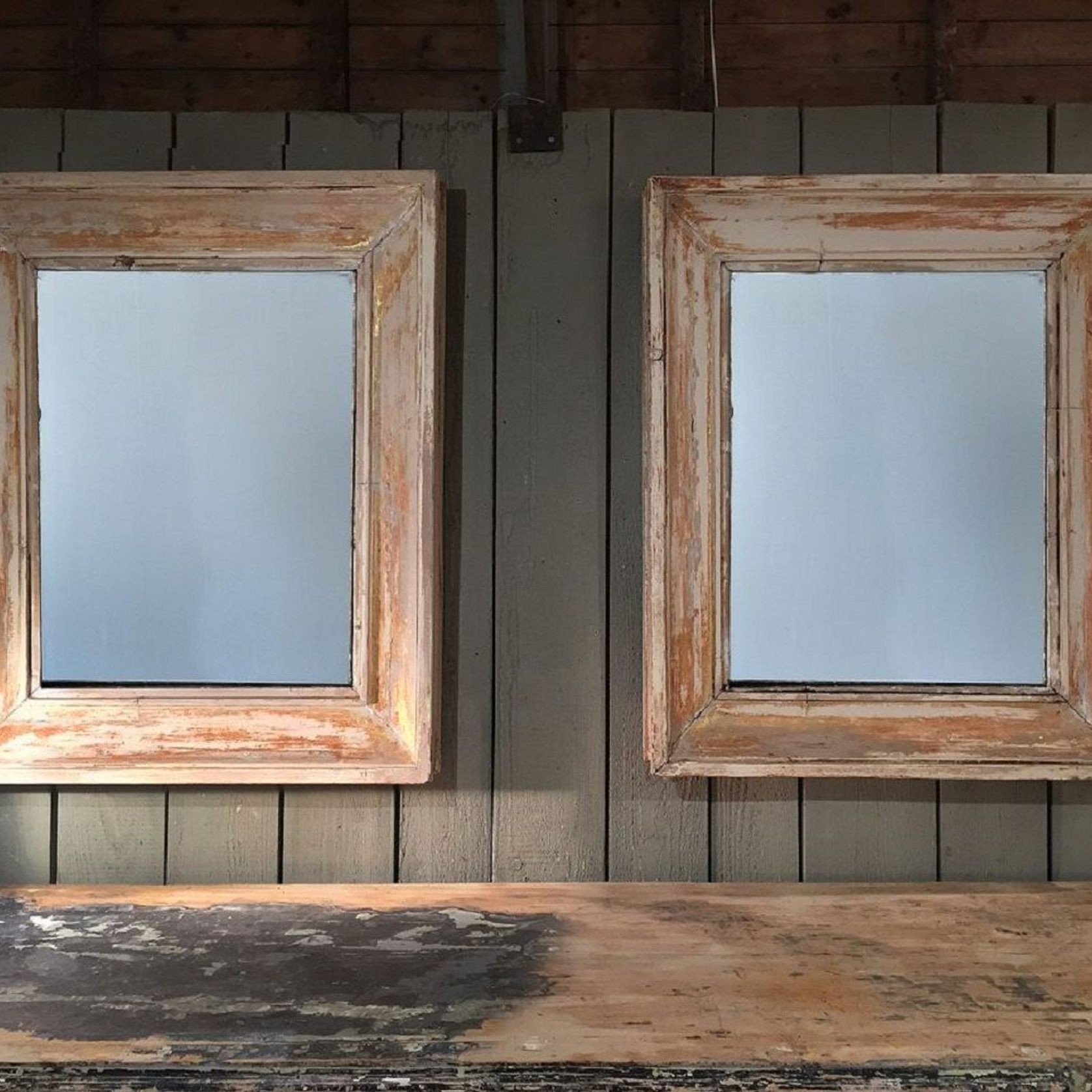 French Antique Mirror with Distressed Patina gallery detail image