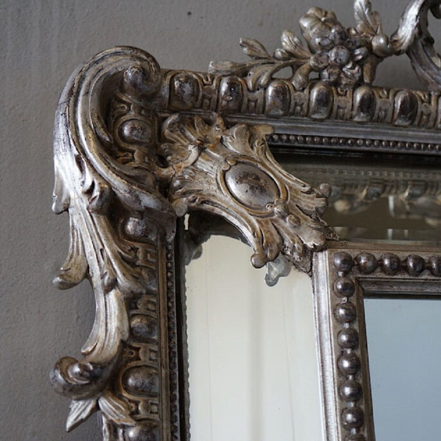 Antique French Régence Silver Mirror gallery detail image