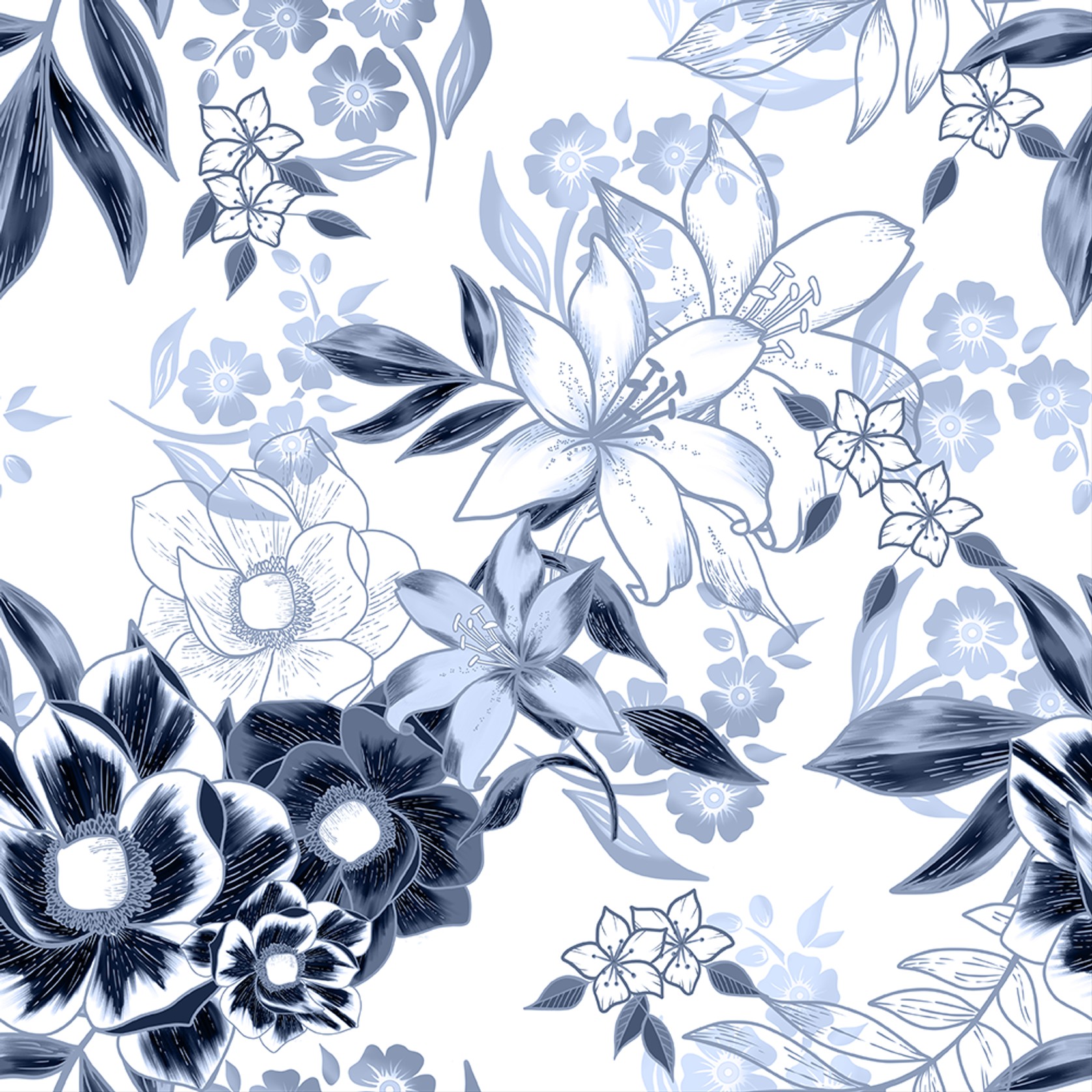 Navy Floral Wallpaper gallery detail image