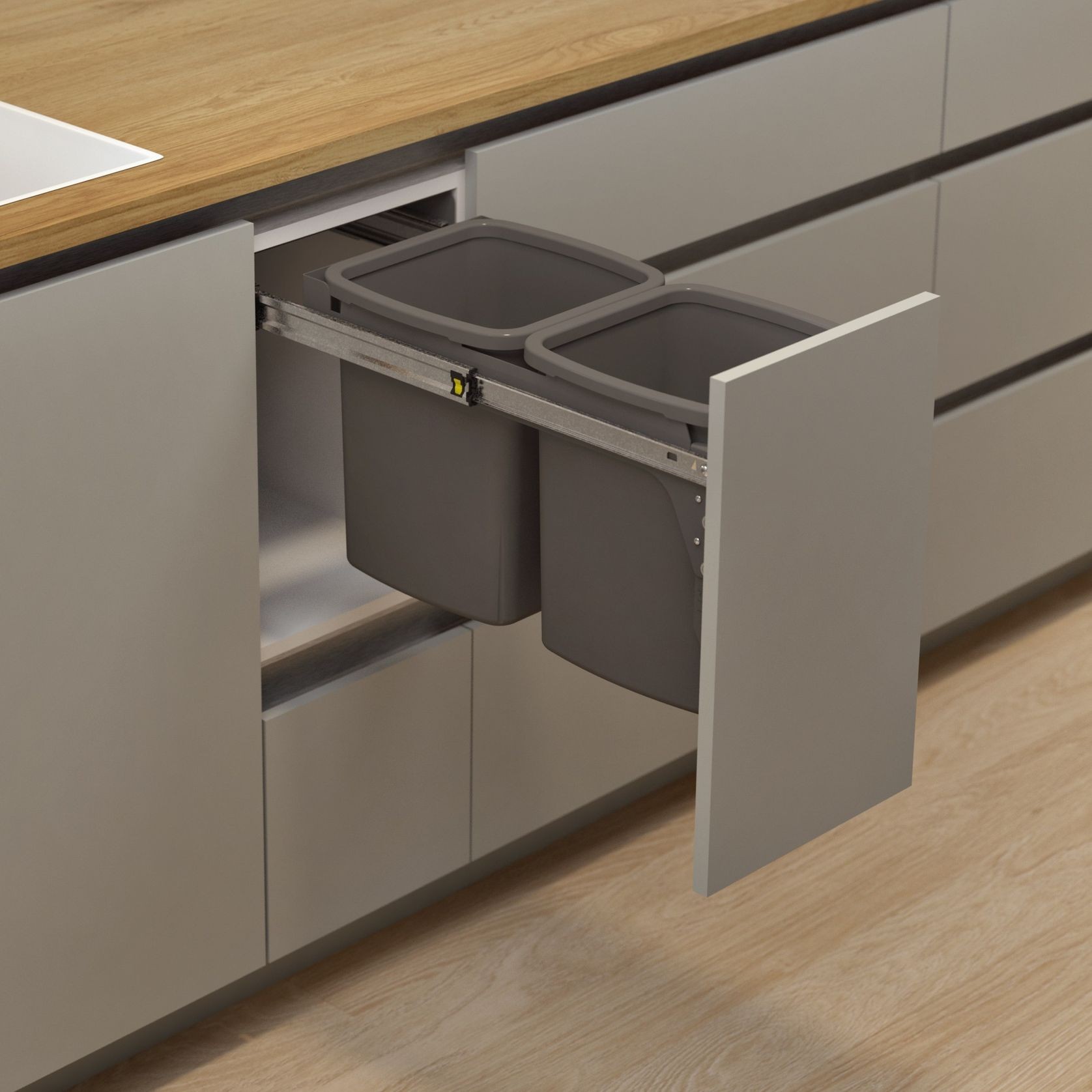 Hideaway Compact Bins 2 x 13L Buckets | Door Pull gallery detail image