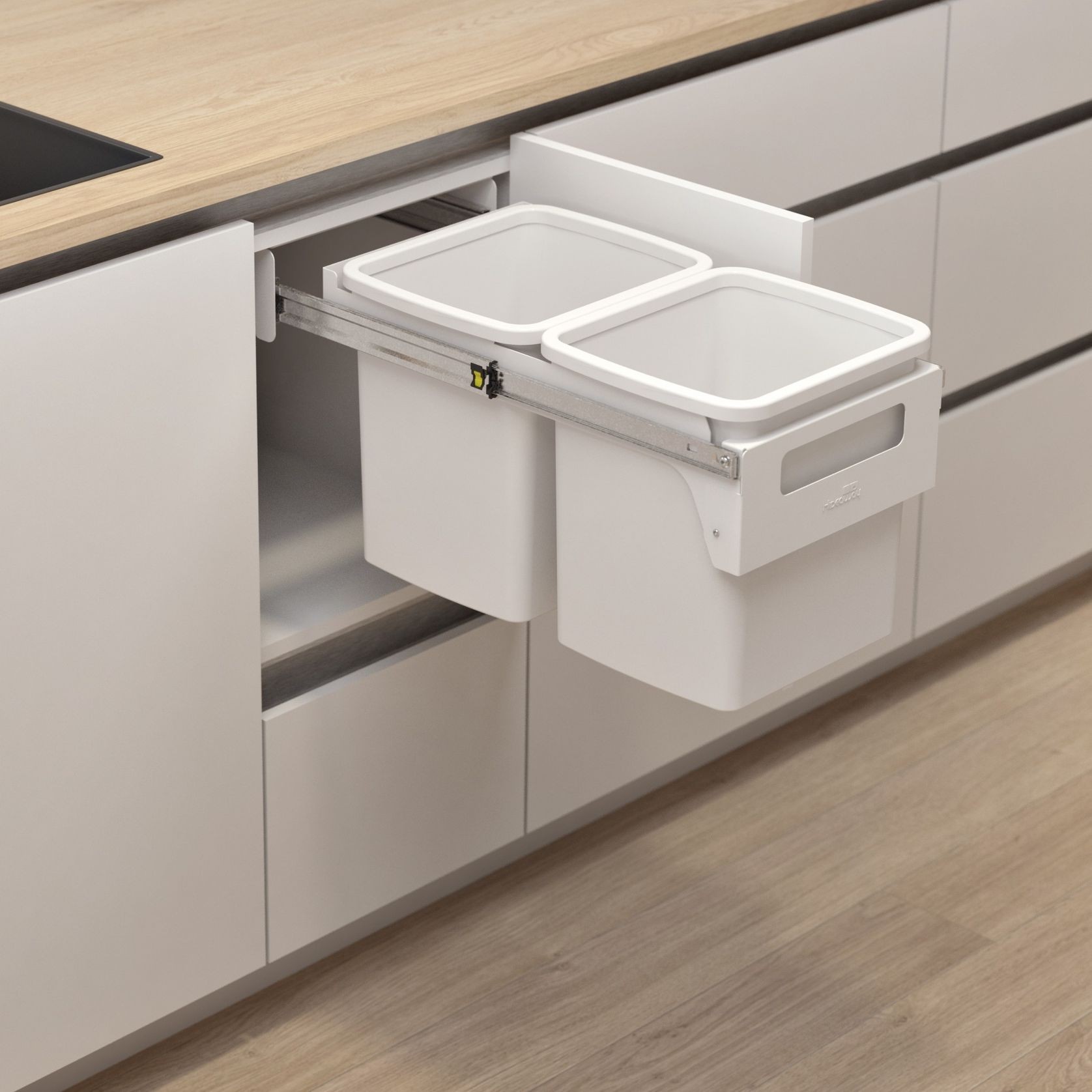 Hideaway Compact Bin 2 x 15L Buckets | Handle Pull gallery detail image