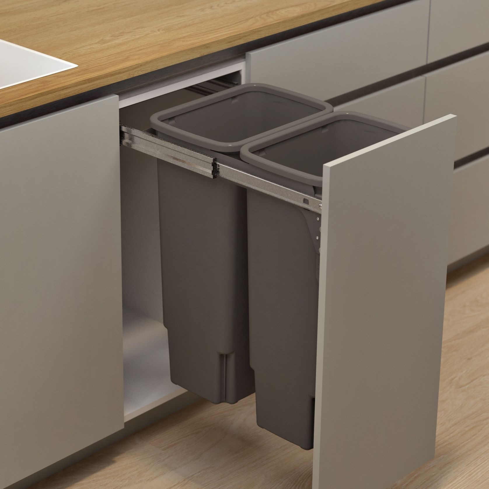 Hideaway Compact Bins 2 x 35L Buckets | Door Pull gallery detail image