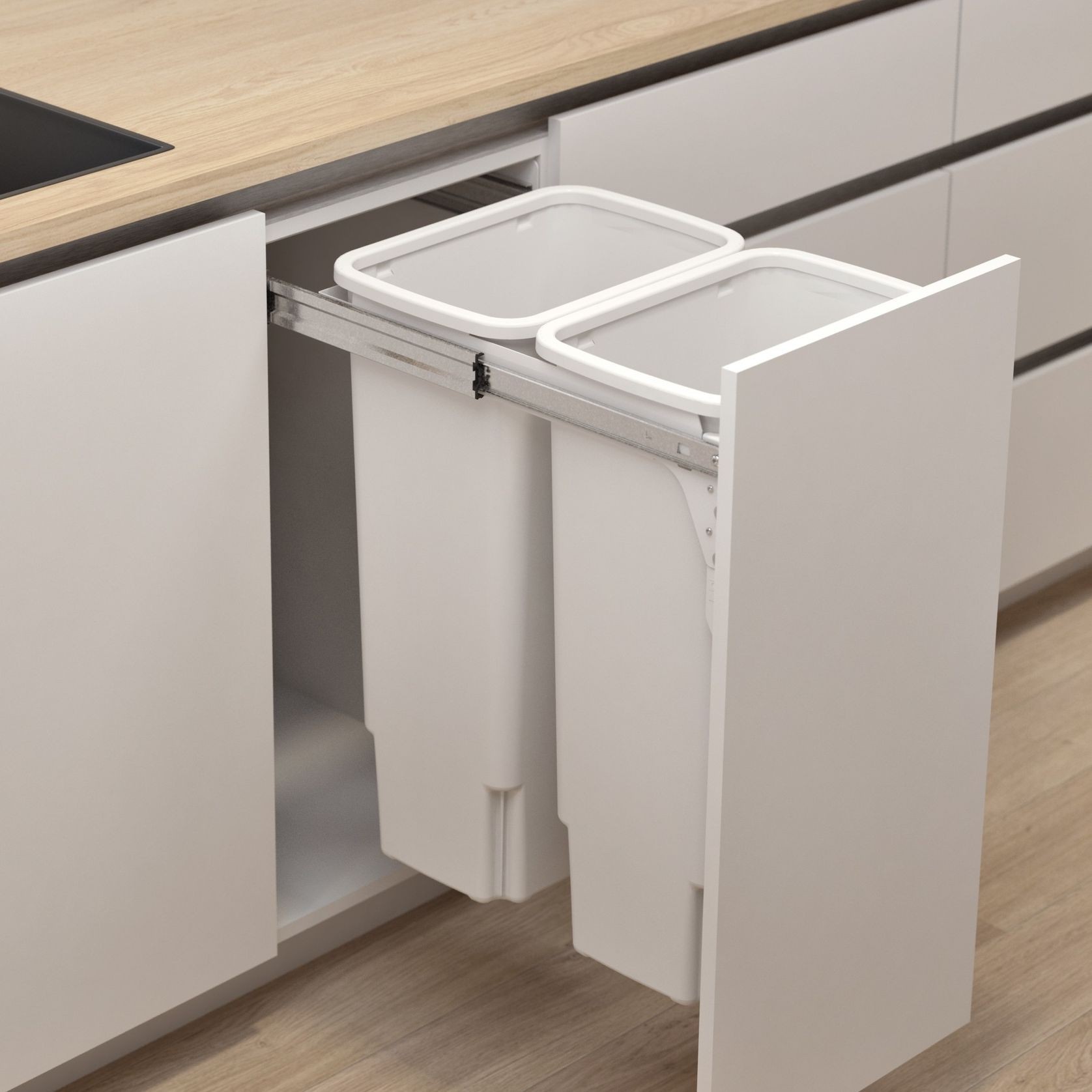 Hideaway Compact Bins 2 x 35L Buckets | Door Pull gallery detail image