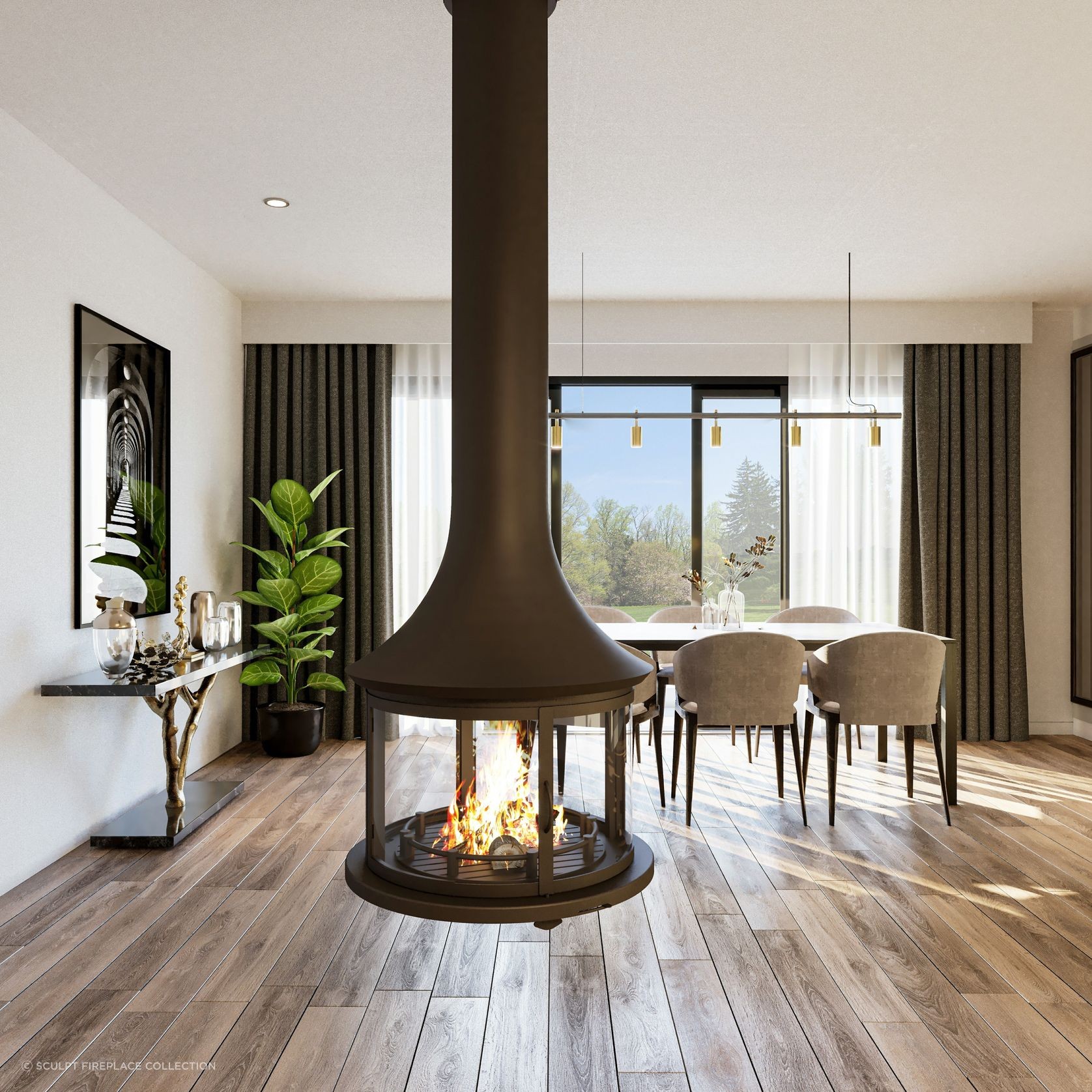 JC Bordelet Lea 998 - Suspended Wood Fireplace gallery detail image