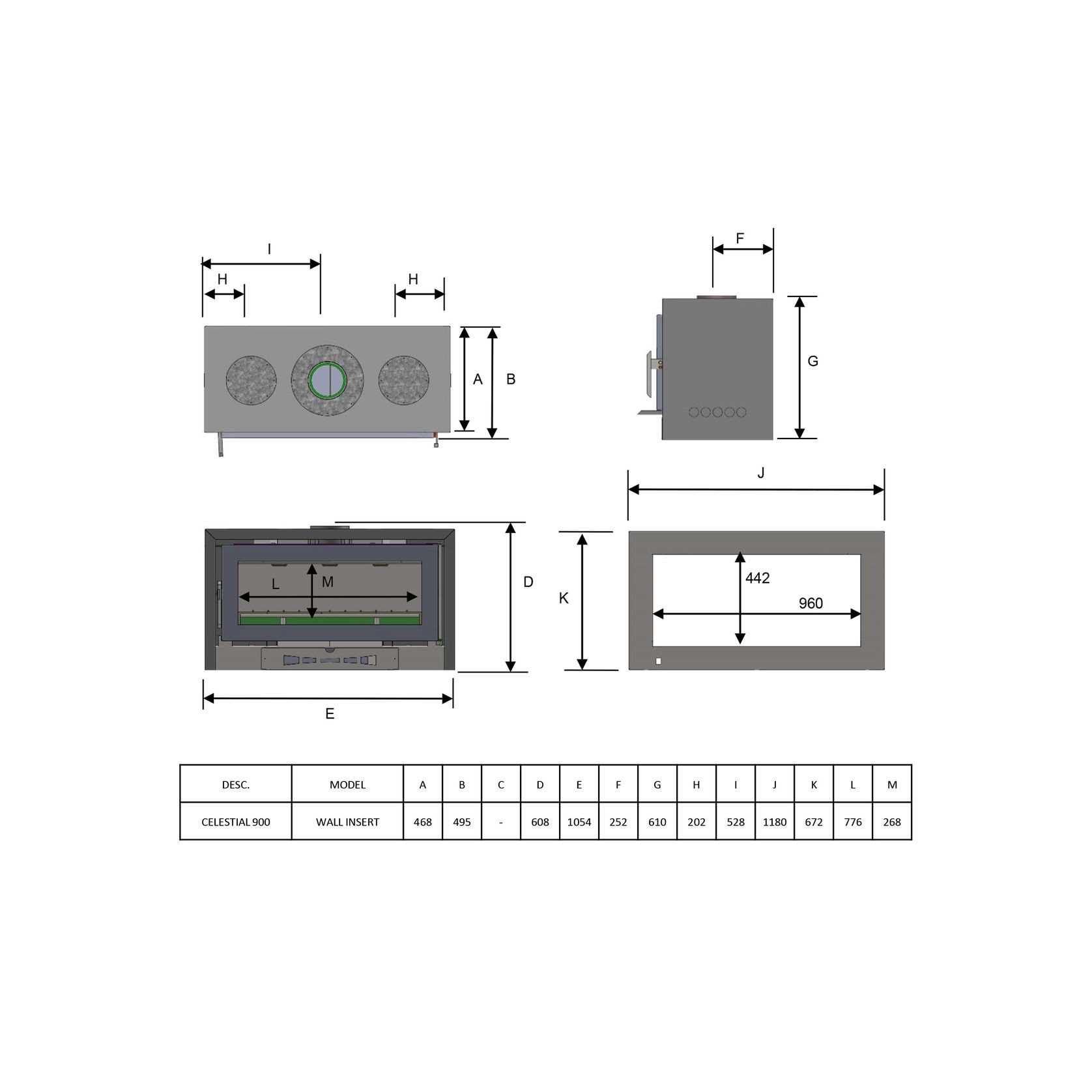 Kemlan Celestial 900 Inbuilt Wood Fireplace W/ Fan gallery detail image