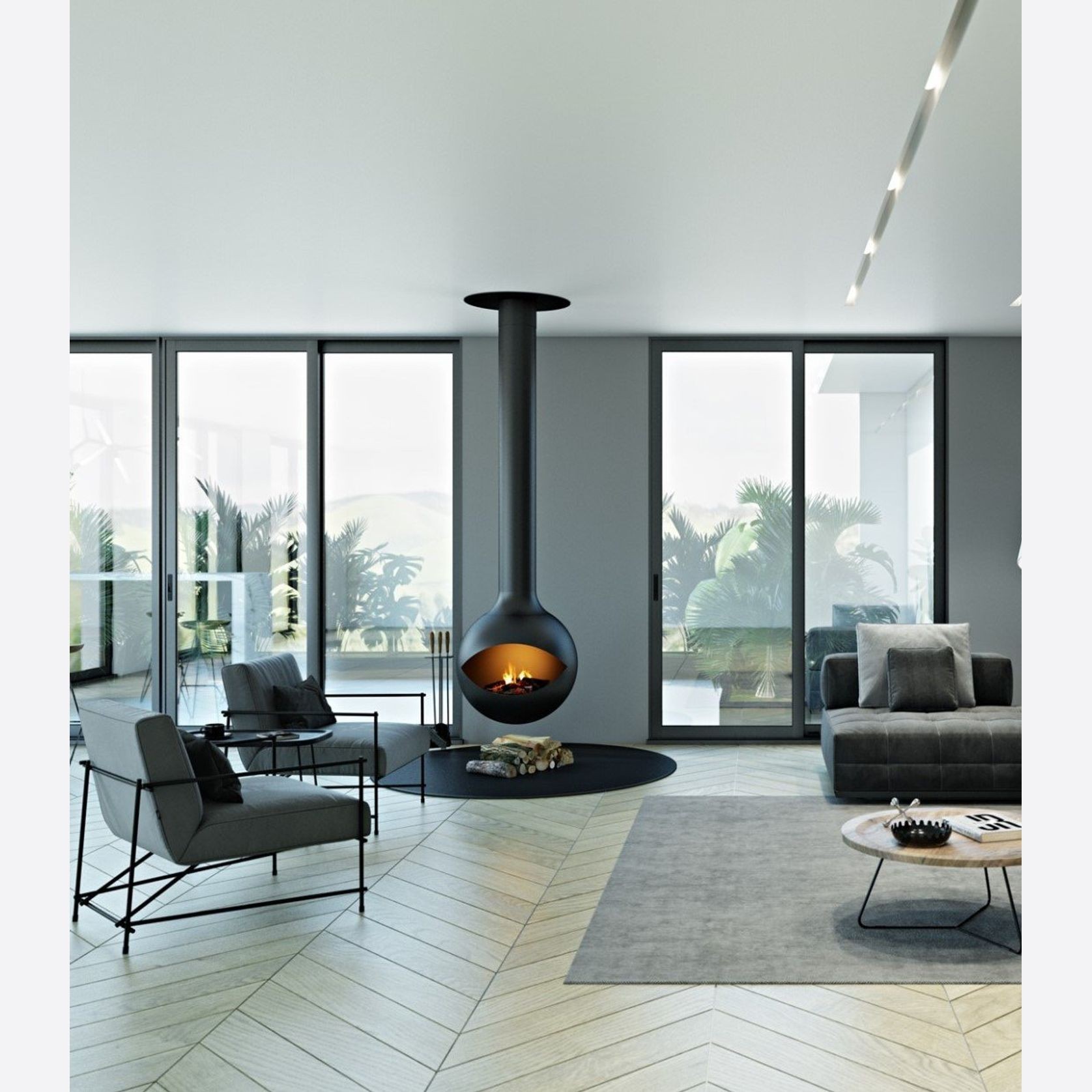 Zen Suspended Occio Wood Fireplace gallery detail image