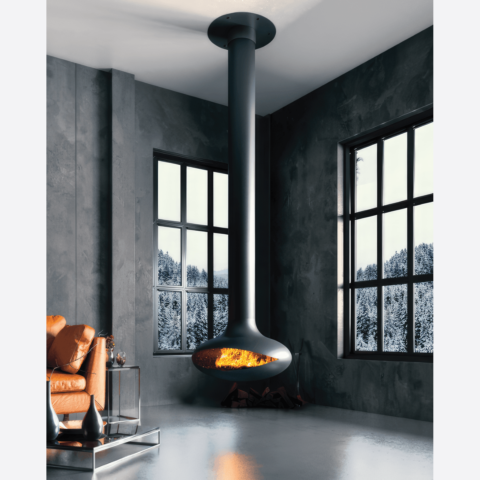 Zen Suspended Elegante Wood Fireplace gallery detail image