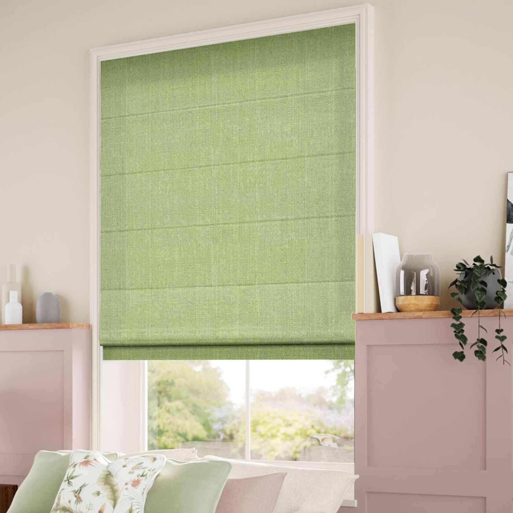 Paleo Linen Spring Green  | Roman Blinds gallery detail image