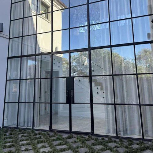 Steel Frame Glass Hinge Doors - Galvanised W40