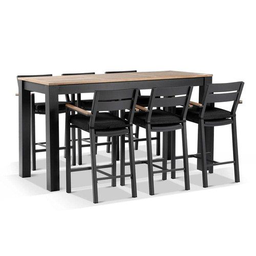 Balmoral 2m Bar Table & 6 Barstools - Charcoal & Denim