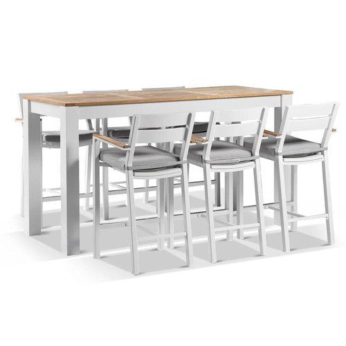 Balmoral 2m Bar Table & 6 Barstools - White & Grey