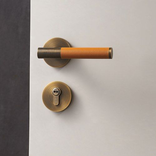 Luxe Doorware - Flemington Leather Bound Antique Brass - Burnt Orange