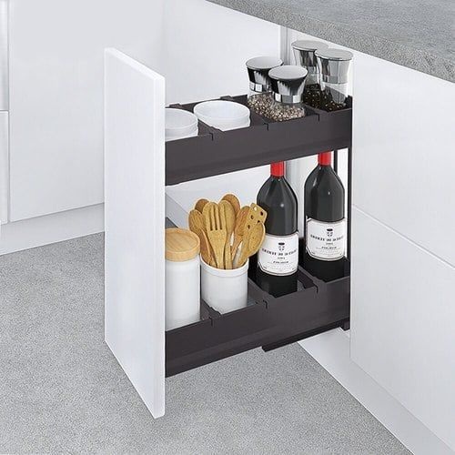 Nero Kitchen Pull-Out Cupboard Organiser - Suits 200mm Cupboard - Dark Grey - Bottom Mounted