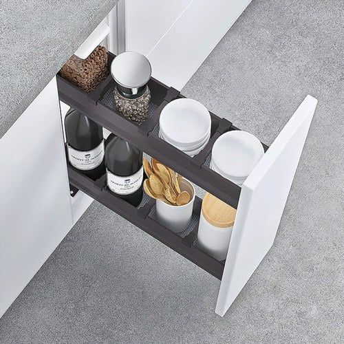 Nero Kitchen Pull-Out Cupboard Organiser - Suits 150mm Cupboard - Dark Grey - Bottom Mounted