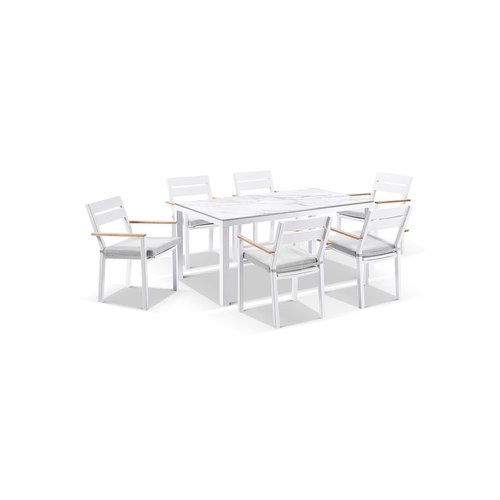 Santorini Ceramic 1.8m Outdoor Dining Setting | White