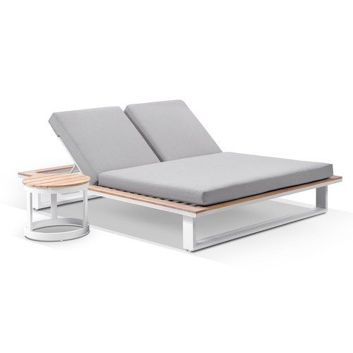 Balmoral White Double Sunlounge & Side Table - Grey
