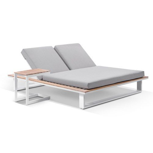 Balmoral White Double Sunlounge & Square Table - Grey