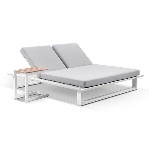 Arcadia White Grey Double Sunlounge & Square Side Table
