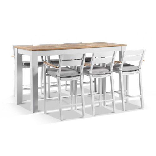 Balmoral 2m Bar Table & 6 Barstools - White & Denim