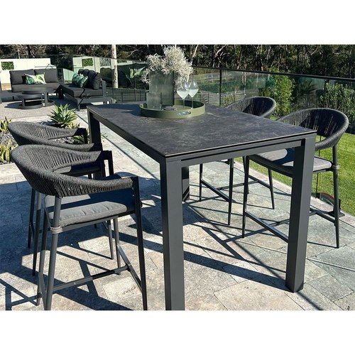Adele Ceramic Outdoor Bar Table & 4x Nivala Bar Chairs
