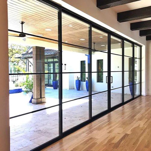 Steel Frame Glass External Sliding Doors - Galvanised P
