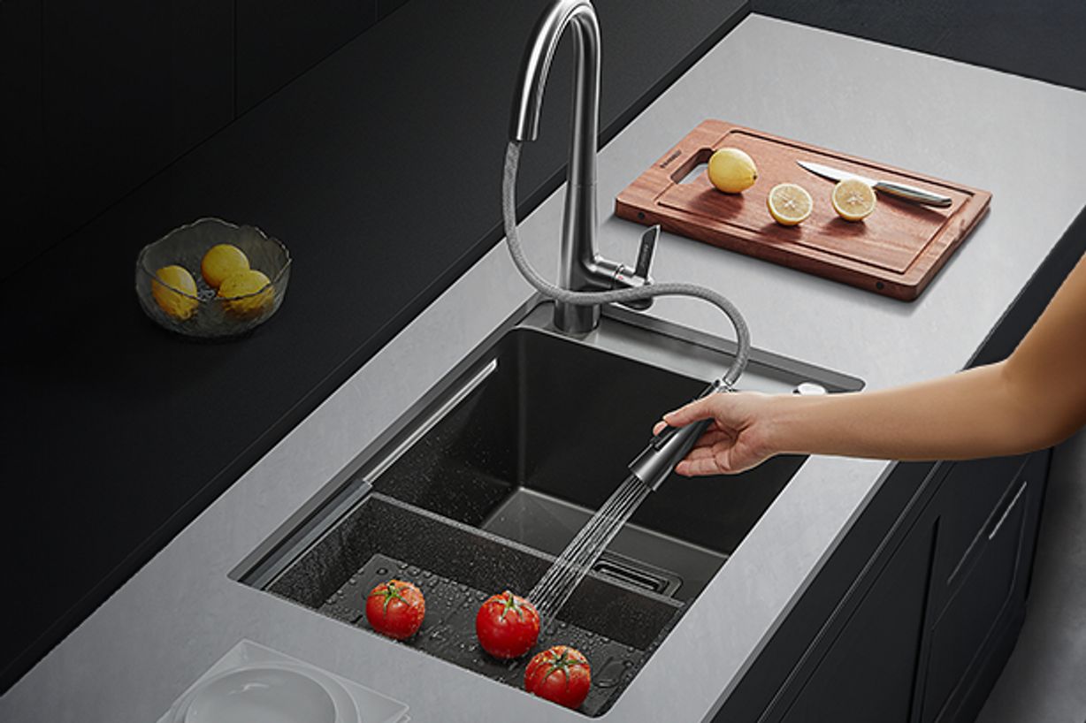 “Available in different sizes and styles, it has an integrated lip on the inside of the bowl where your accessories hang inside the sink.”
