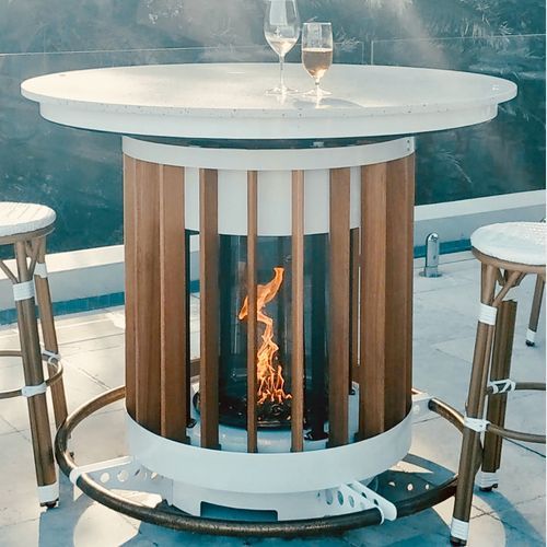 Stone Table Fireplace with Hardwood Base