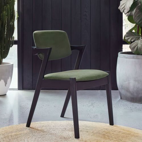Bella Black Hardwood Dining Chair | Green Fabric