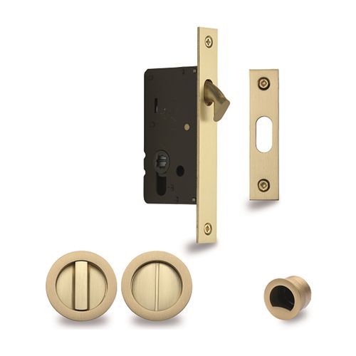 Zanda Visca Flush Pull Kit Privacy Set Satin Brass for Sliding Door 8106SB