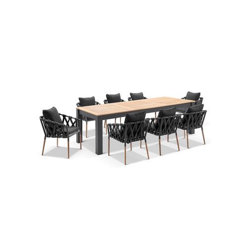 Balmoral Outdoor Teak Table & 8 Rope Chairs | Charcoal