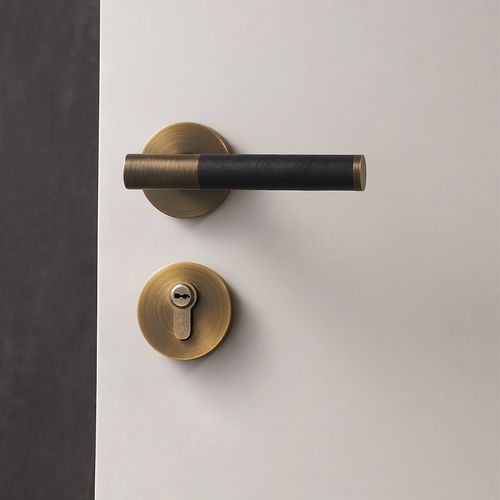 Luxe Doorware - Flemington Leather Bound Antique Brass - Black