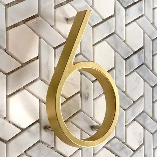 Golden Brass Floating and Flush House Numbers - 125mm