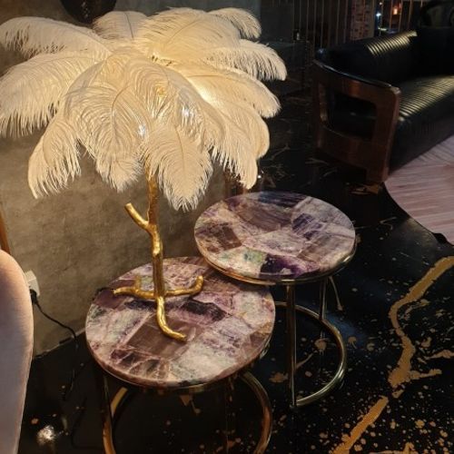 Ostro Genuine Ostrich Feather Brass Table Lamp