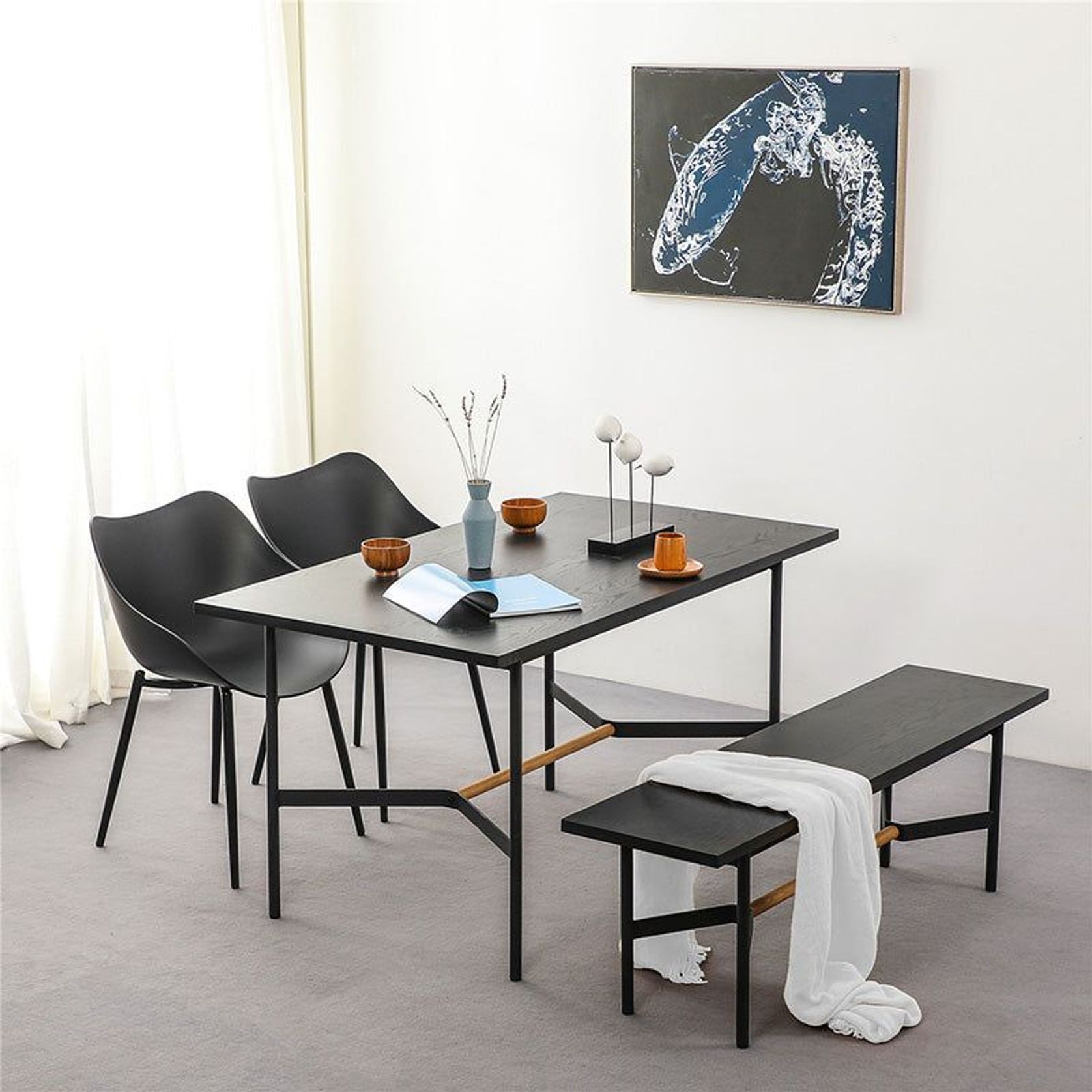 NELLIE Dining Table 150cm - Black & Natural gallery detail image