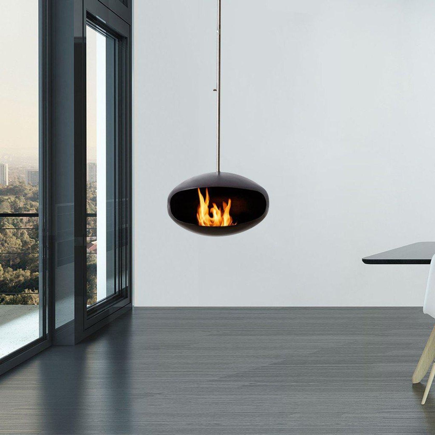 Aeris Hanging Cocoon Fireplace w/ Angled SS Suspension gallery detail image