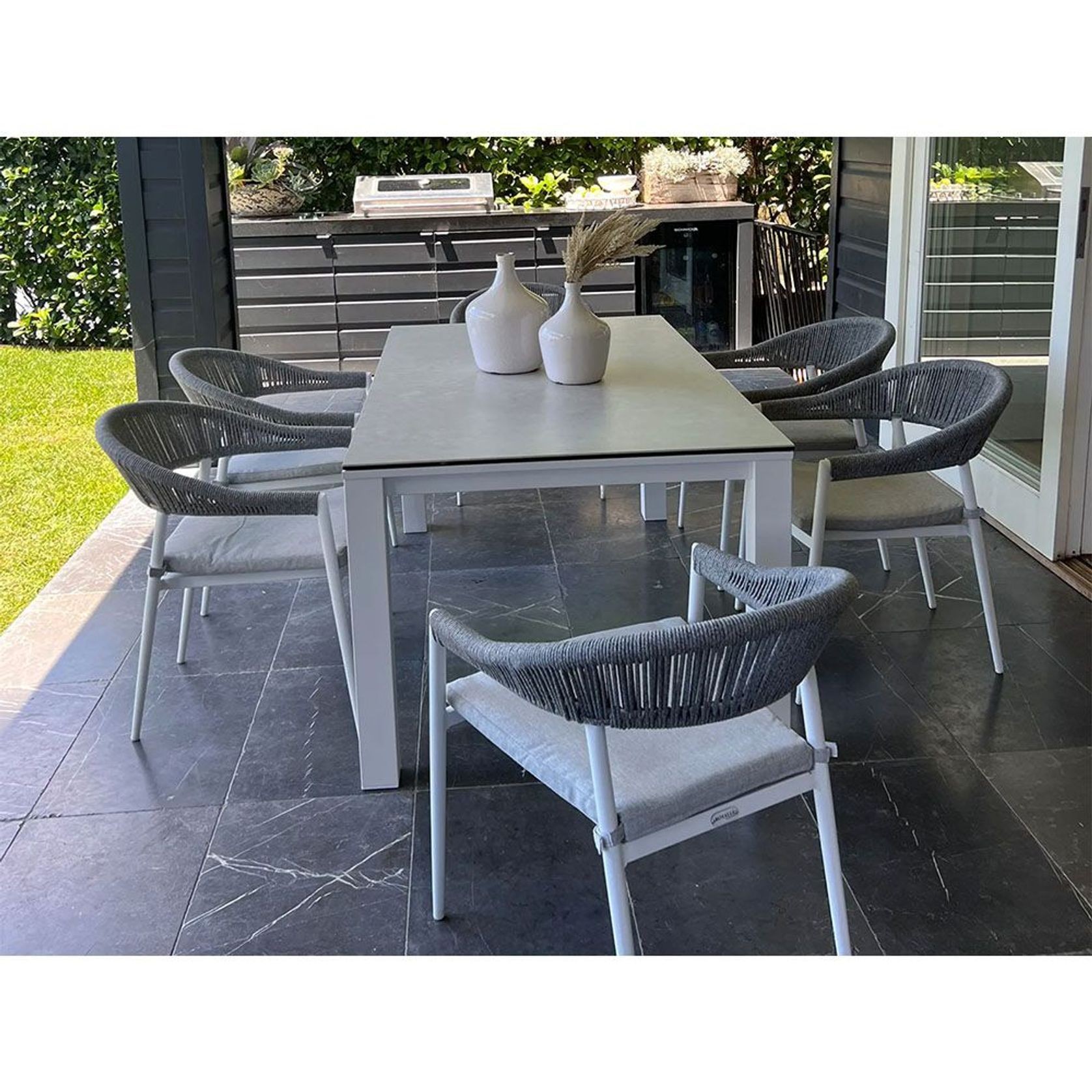 Adele Ceramic Outdoor table with 6 Nivala Chairs ArchiPro AU