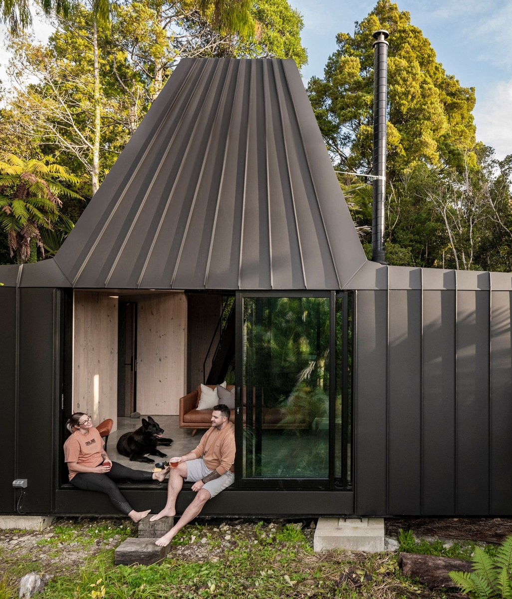 A miner’s hut architectural build in the Punakaiki bush