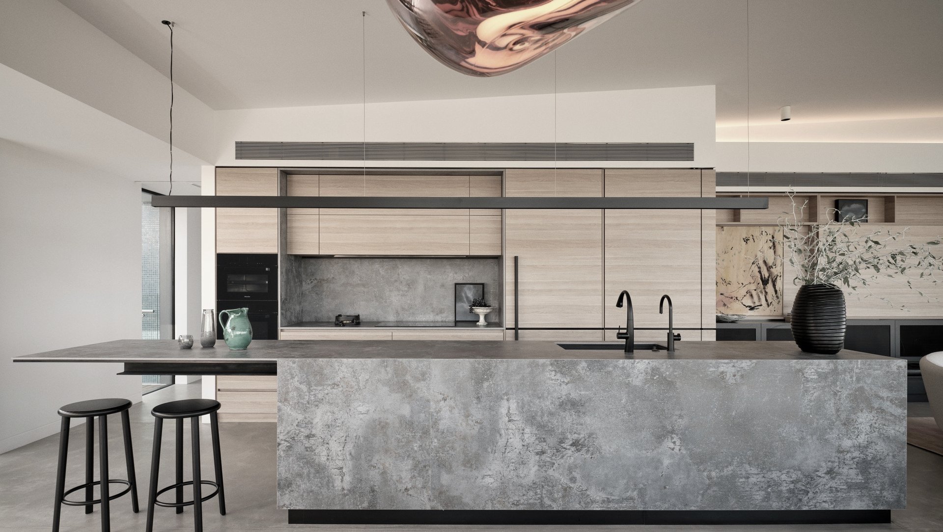 Simple Stream Line Kitchen A sophisticated, streamlined kitchen with sweeping views
