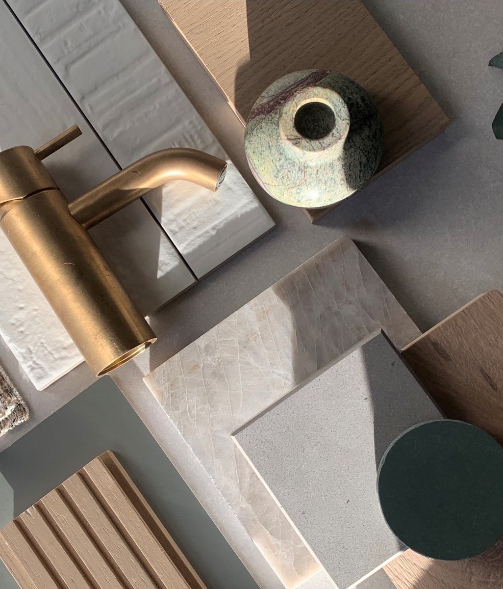 'Biophilic elements' materials board styled by Trinity Interior Design