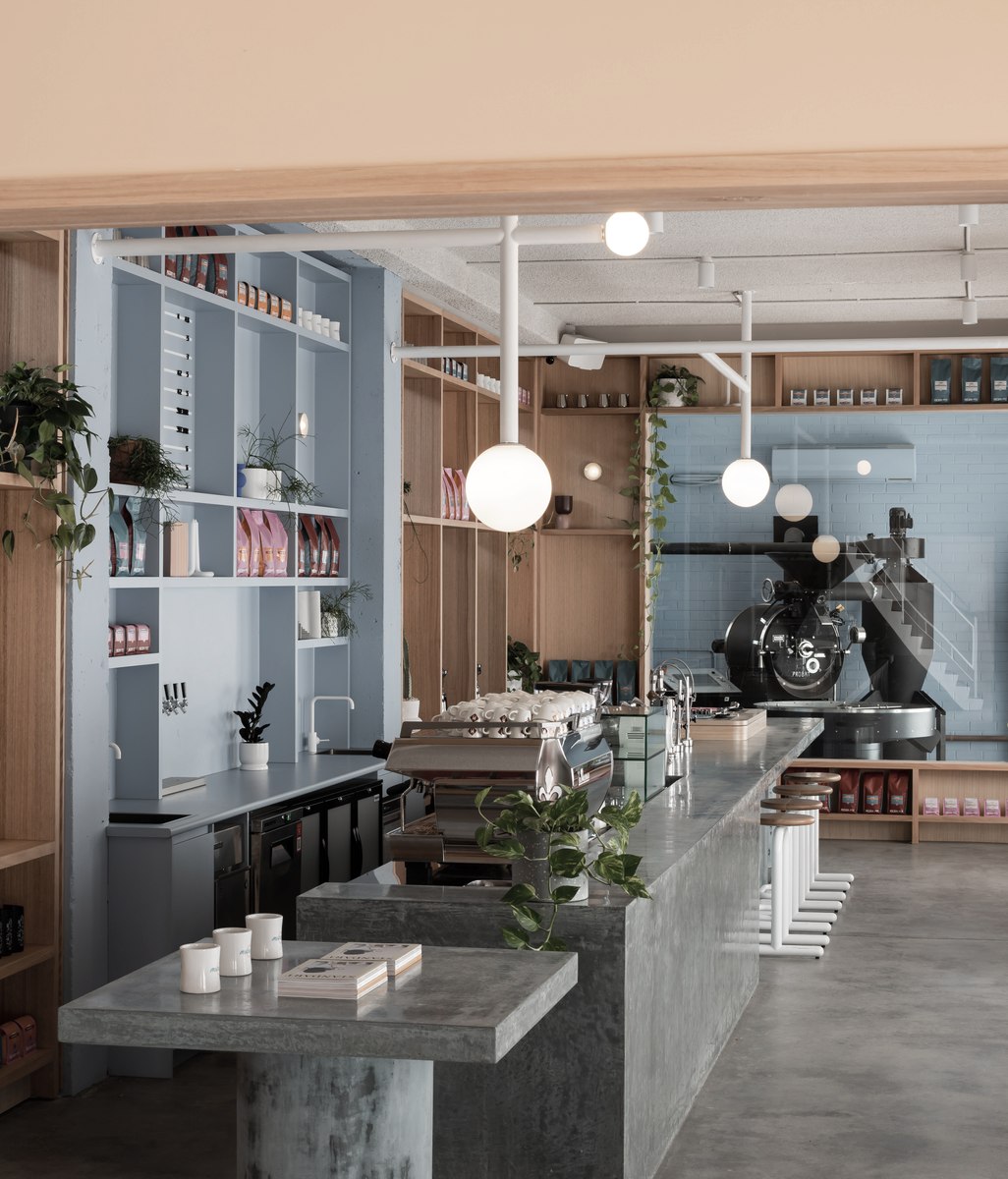 This vibrant coffee shop offers a breezy respite from its industrial surroundings