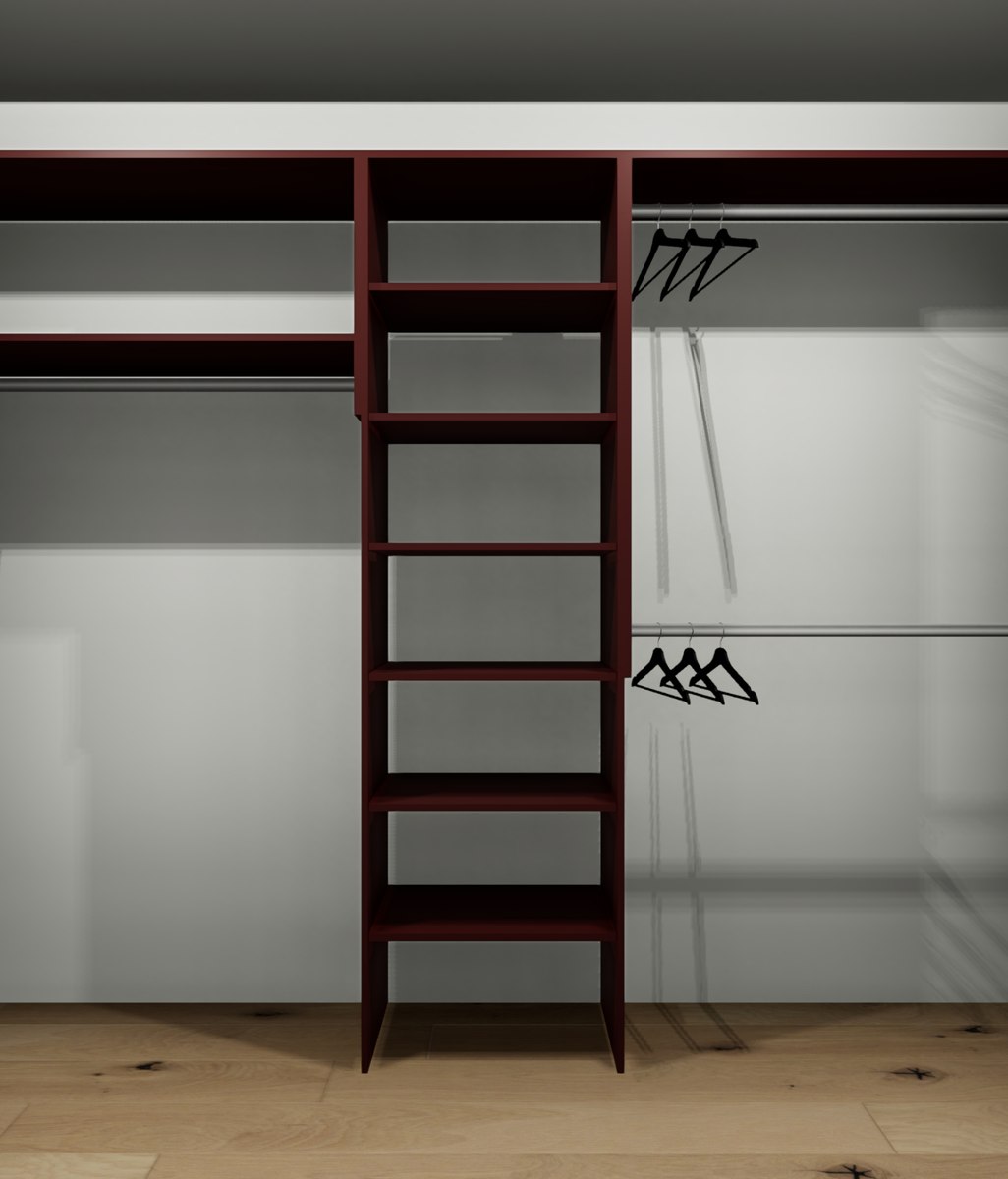 Adjustable wardrobe shelves with hanging rail