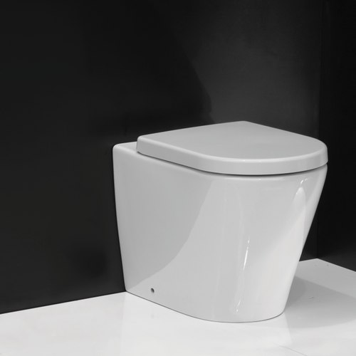 White Evo Rimless Floor Mount Toilet Thick Seat