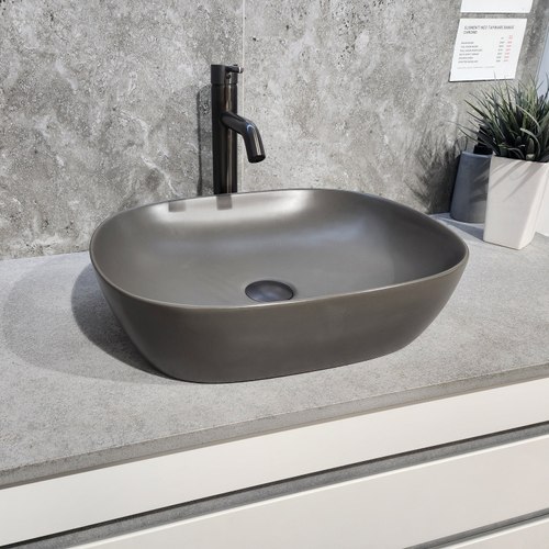 Matte Dark Grey Code Pure Oval 470 Ceramic Vessel Basin Range