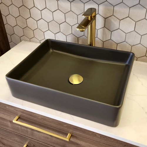 Matte Dark Grey Code Pure Rectangle 470 Ceramic  Vessel Basin Range