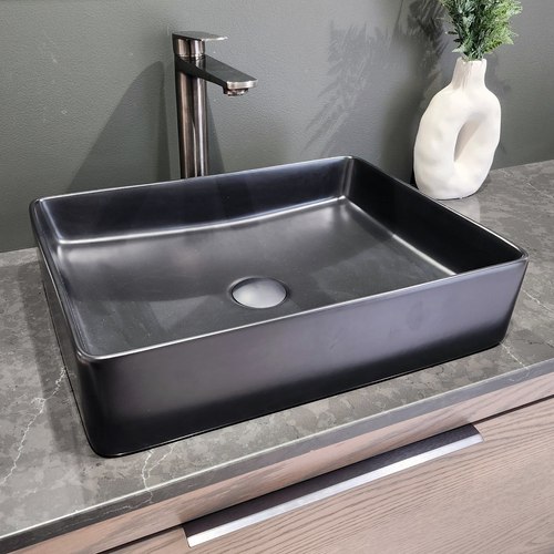 Matte Black Code Pure Rectangle 470 Ceramic  Vessel Basin Range