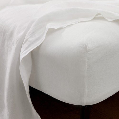 White Belgian Linen Fitted Sheets
