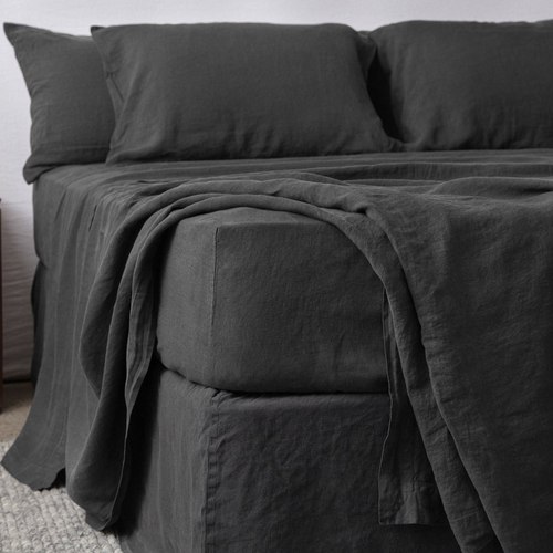 Charcoal Belgian Linen Valances & Bed Skirts